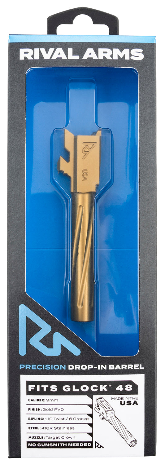 Rival Arms RA20G801E Precision V1 9mm Luger Drop-In Barrel 4.17" Gold PVD for Glock 48