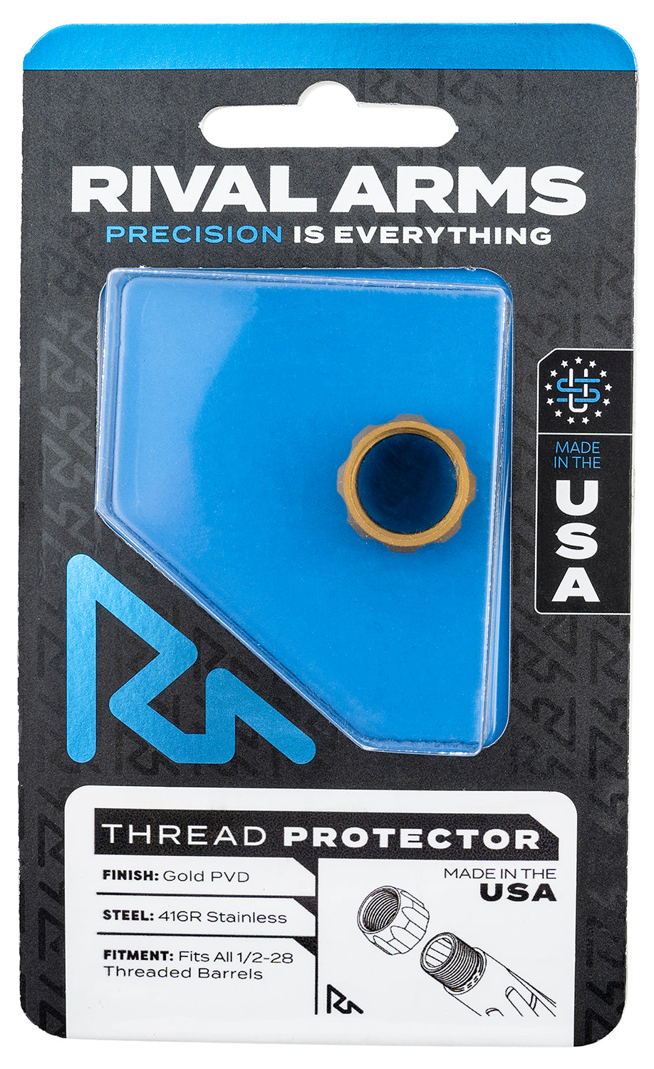 Rival Arms RARA300001E Thread Protector 9mm 1/2"-28 TPI Gold PVD 416R Stainless Steel