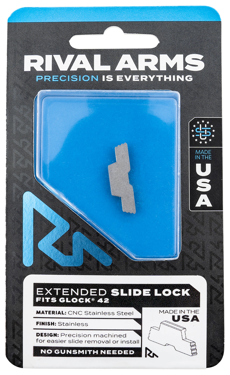 Rival Arms Extended Polished Stainless Slide Lock for Glock 42