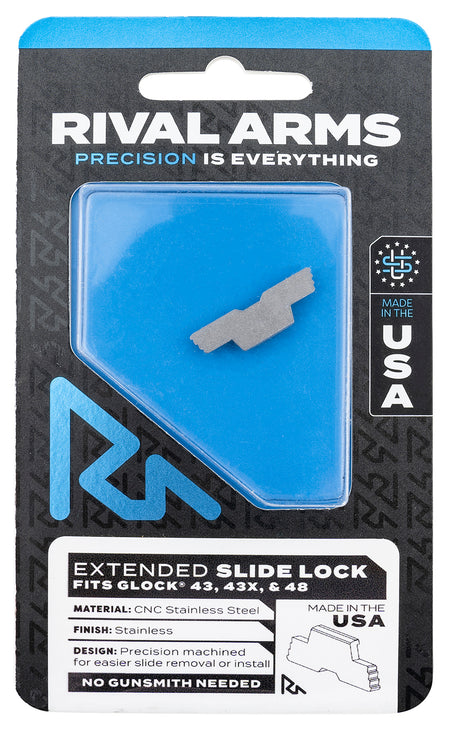 Rival Arms Extended Polished Stainless Slide Lock for Glock 43/43X/48