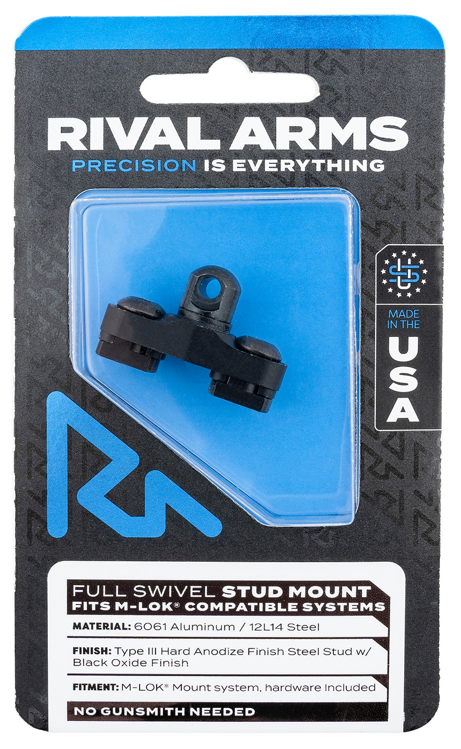 Rival Arms RA-RA92M1B M-LOK Full Swivel Stud Mount Black 6061-T6 Aluminum with Anodized Steel Stud