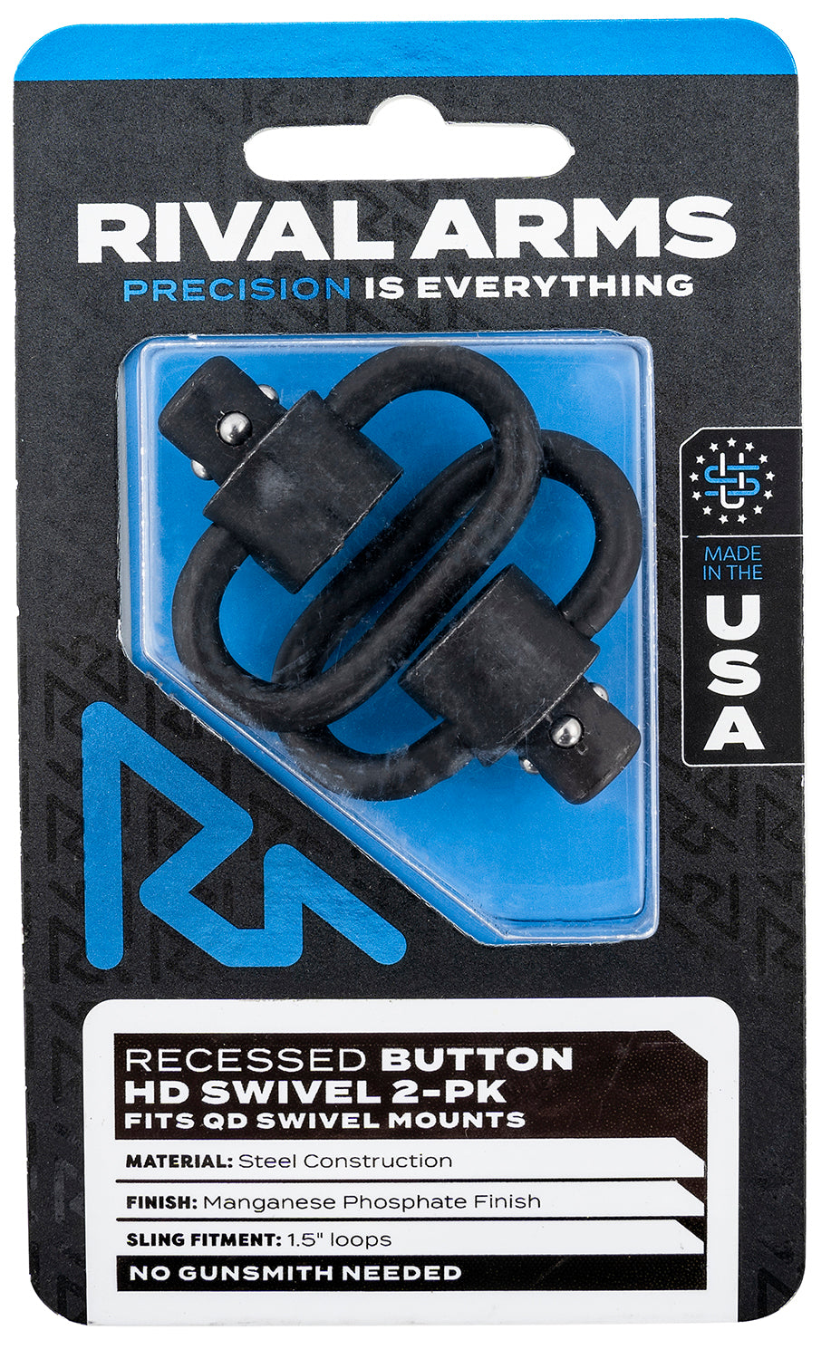 Rival Arms RA-RA92S2A HD Swivel Set Black Manganese Phosphate Steel 1.5" Loops Recessed Button