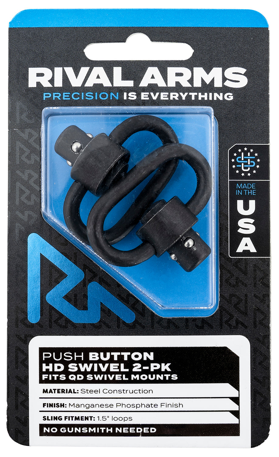 Rival Arms RA-RA92S1A HD QD Swivel Set – Black Manganese Phosphate Steel, 1.5" Loops, Push Button