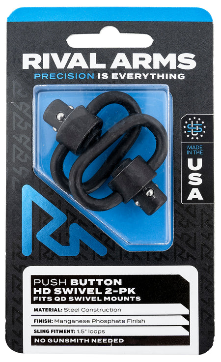 Rival Arms RA-RA92S1A HD QD Swivel Set – Black Manganese Phosphate Steel, 1.5" Loops, Push Button
