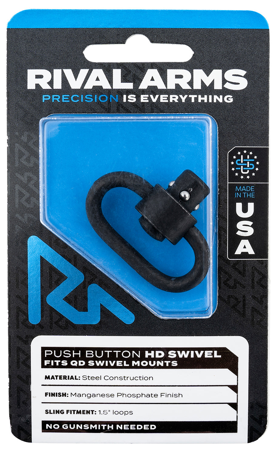 Rival Arms RA-RA92S1B HD Swivel Black Manganese Phosphate Steel 1.25" Loop Push Button