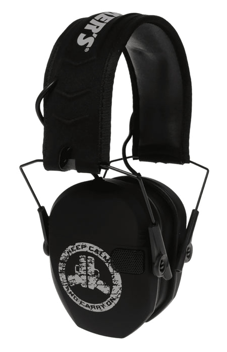 Walker's GWPRSEMFSKCCO Razor Slim Freedom Electronic Muff 23 dB Over the Head Black Distressed Carry On Logo