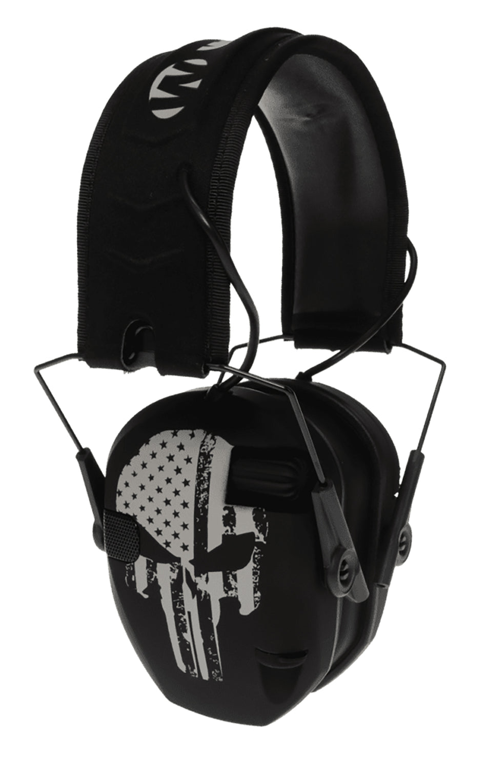 Walker's WPRSEMFSPUN Razor Slim Freedom Electronic Muff 23 dB Over the Head Black Distressed Punisher Flag