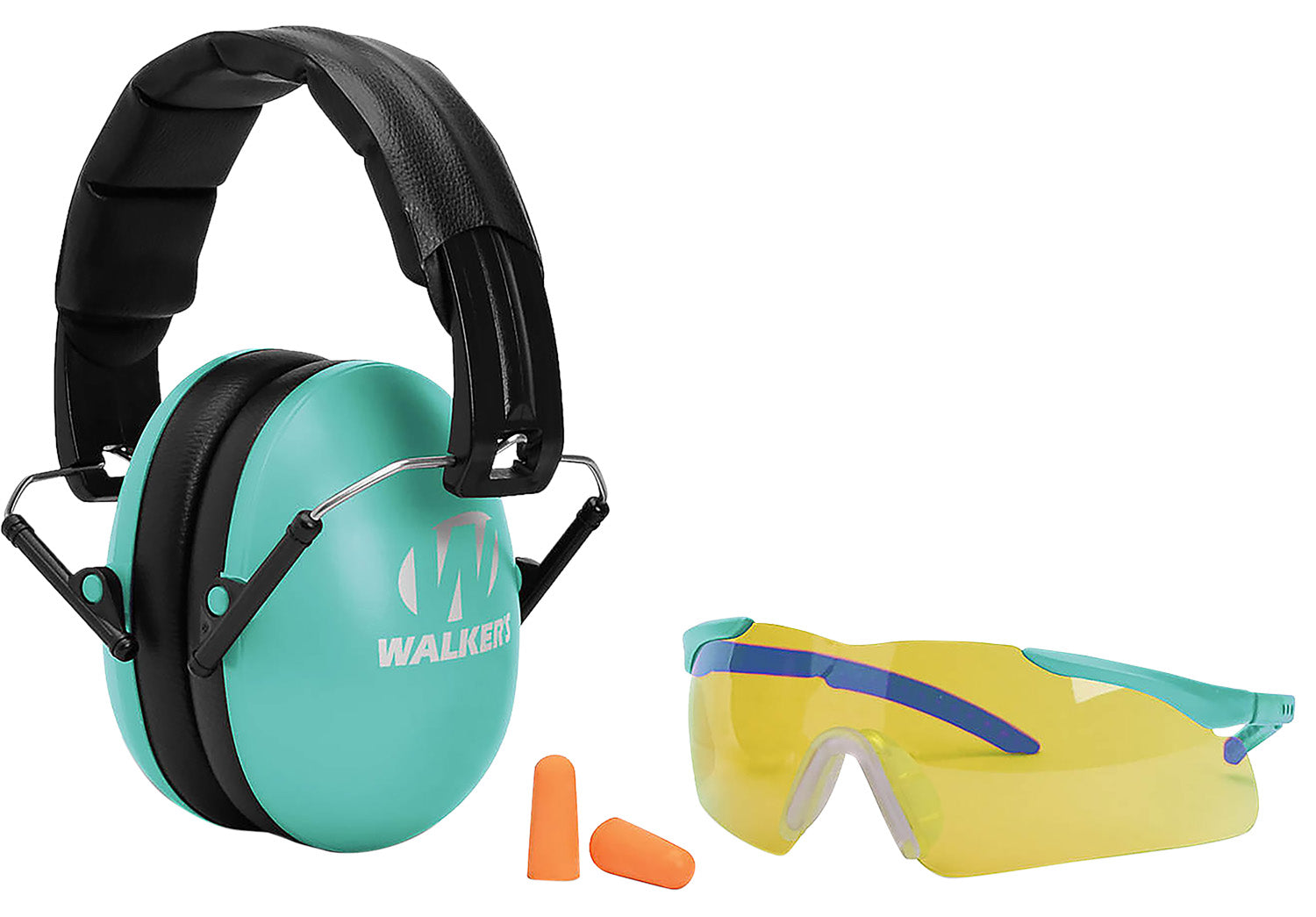 Walker's GWPYWFM2GFPLTL Folding Muff Combo 23 dB Over-the-Head Black/Teal Youth/Women with Glasses and Plugs