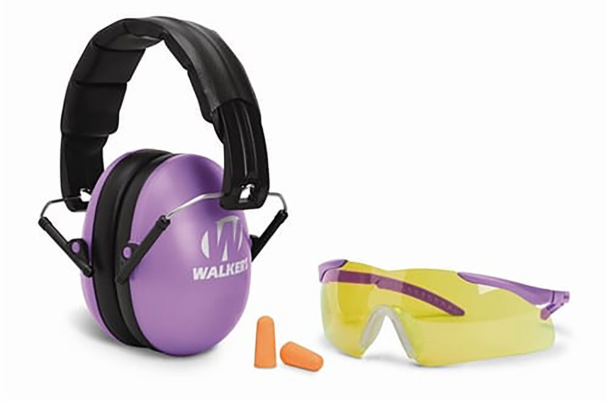 Walker's GWPYWFM2GFPPUR Folding Muff Combo 23 dB Over-the-Head Purple/Black Youth/Women with Glasses and Plugs
