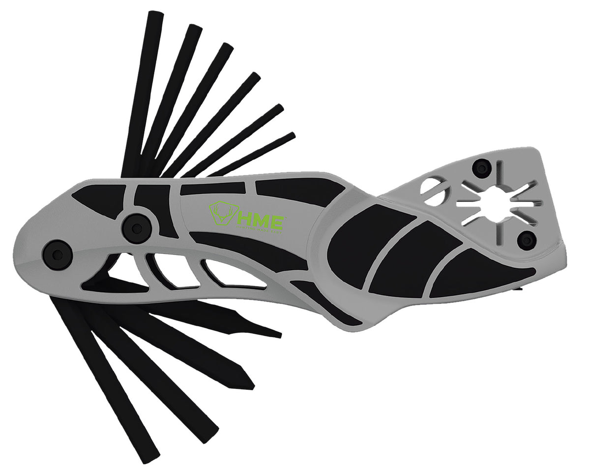 HME HMEATWRBH 14-In-1 Archery Multi-Tool Black/Gray Metal Folding with 8 Allen Wrenches, Broadhead Wrench and Nock Wrench