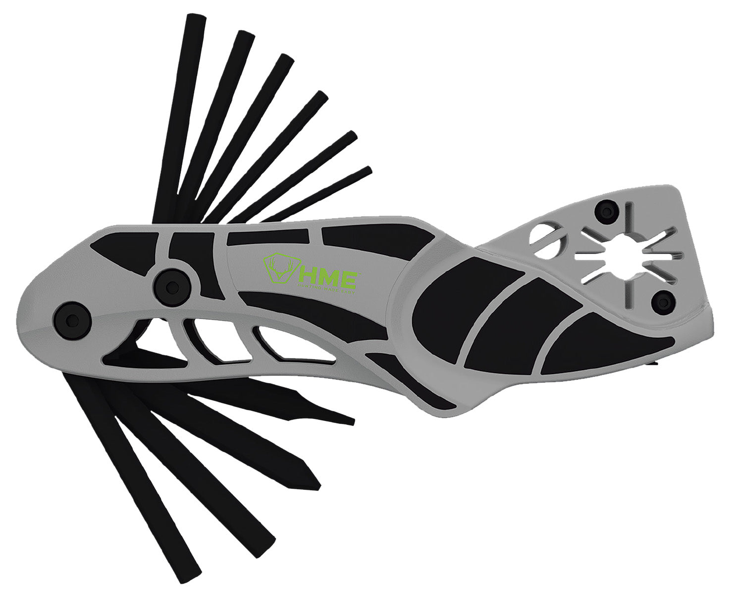 HME HMEATWRBH 14-In-1 Archery Multi-Tool Black/Gray Metal Folding with 8 Allen Wrenches, Broadhead Wrench and Nock Wrench