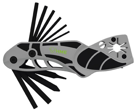 HME HMEATWRBH 14-In-1 Archery Multi-Tool Black/Gray Metal Folding with 8 Allen Wrenches, Broadhead Wrench and Nock Wrench