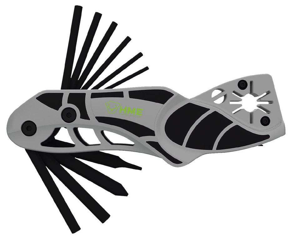 HME HMEATWRBH 14-In-1 Archery Multi-Tool Black/Gray Metal Folding with 8 Allen Wrenches, Broadhead Wrench and Nock Wrench