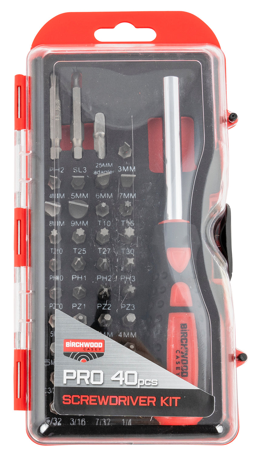 Birchwood Casey PROSDS Pro Screwdriver Kit, 40 Pieces with Slotted/Phillips/Torx/Hex Bits