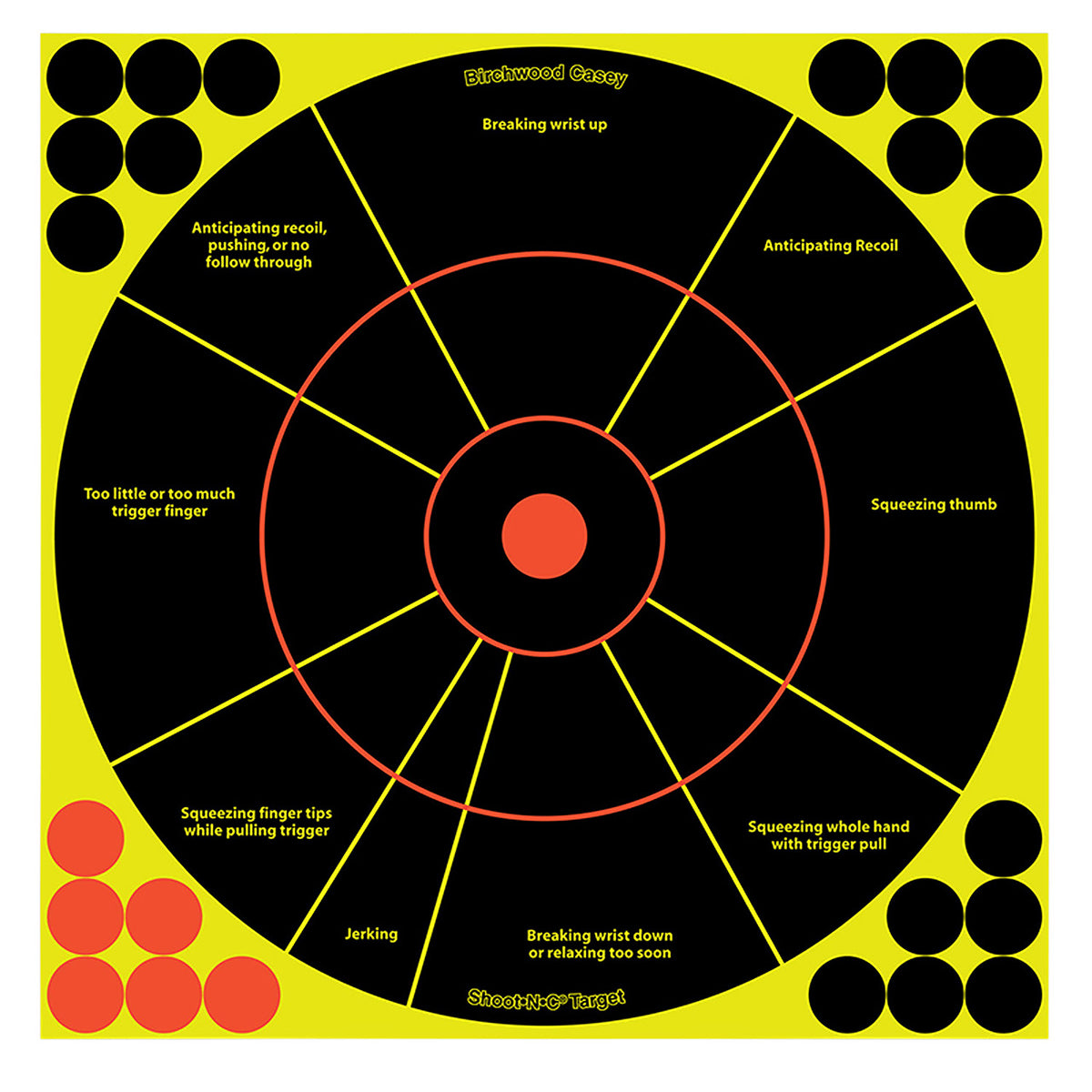 Birchwood Casey 34075 Shoot-N-C Reactive Self-Adhesive Paper 12" Bullseye Target Black/Yellow/Red 50 Pack Worn Pkg