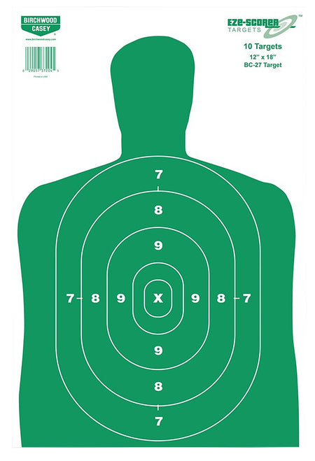 Birchwood Casey 37010 EZE-Scorer BC-27 Silhouette Paper Target 12" x 18" 100 Per Package