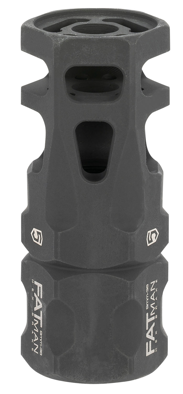 Phase 5 Weapon Systems FATman Hex Brake Black Parkerized Steel 1/2"-36 tpi 3" OAL for 9mm 7.62x39mm 6.8mm AR