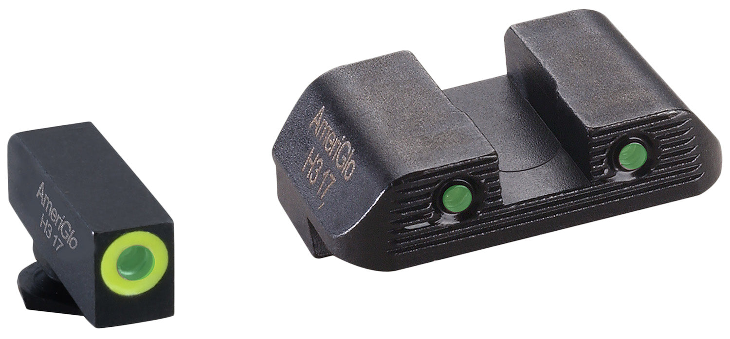 AmeriGlo GL822 Trooper Sight Set for Glock 42/43/43X/48 Green Tritium LumiGreen Outline Front and Rear