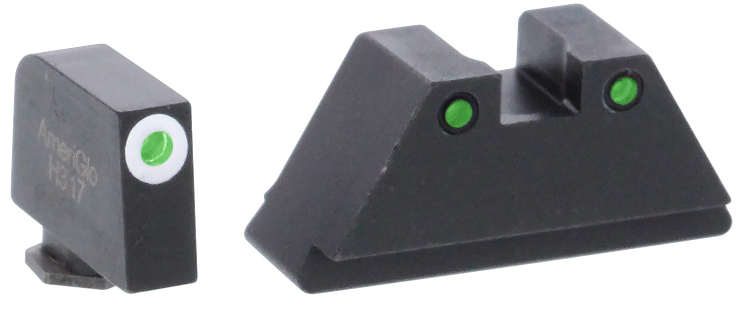 AmeriGlo GL152 Optic Compatible XL Tall Sight Set for Glock Green Tritium White Outline Front Black Outline Rear