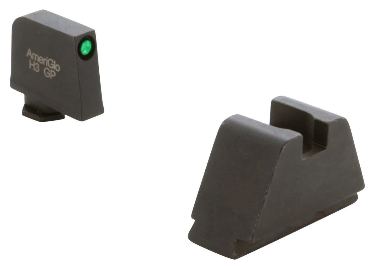 AmeriGlo GL811 Optic Compatible Sight Set for Glock 3XL Tall Green Tritium Black Outline Front & Flat Black Rear