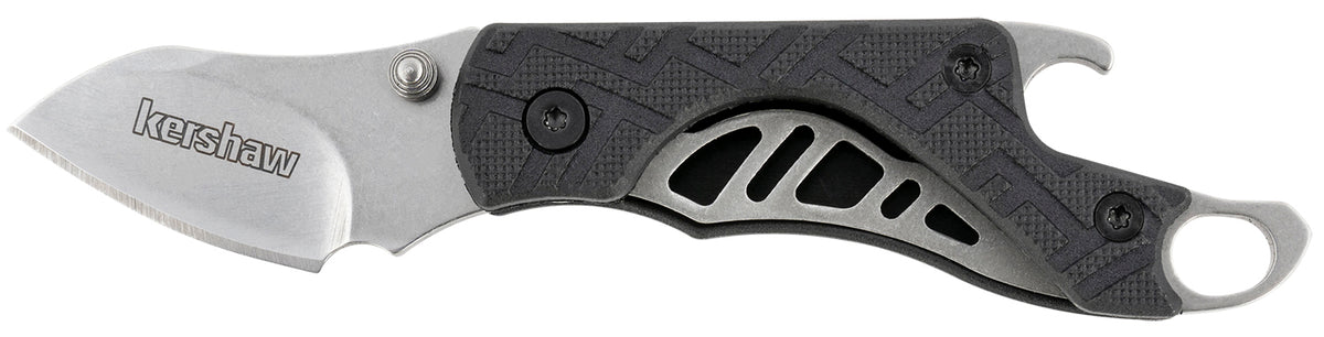 Kershaw 1025X Cinder Folding Keychain Knife 1.40" Drop Point Stonewashed 3Cr13MoV Blade Black Nylon Handle with Key Ring