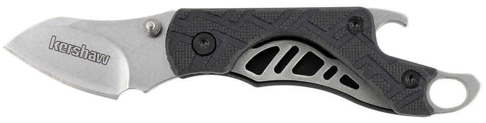 Kershaw 1025X Cinder Folding Keychain Knife 1.40" Drop Point Stonewashed 3Cr13MoV Blade Black Nylon Handle with Key Ring