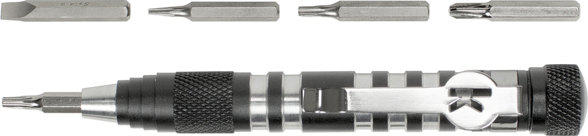 Kershaw TXTOOL TX Aluminum Knife Adjustment Tool 4.80" Silver/Gray Handle with 5-Piece Bit Set & Pocket Clip