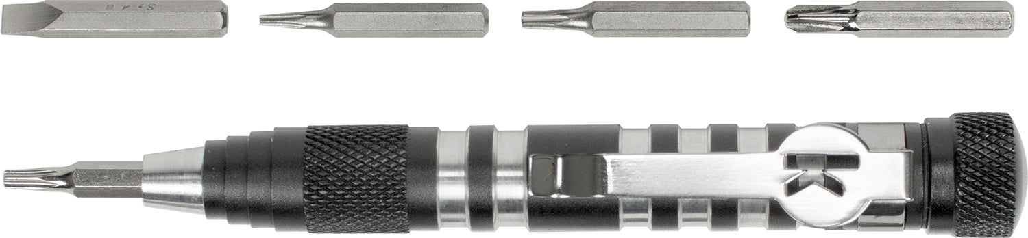 Kershaw TXTOOL TX Aluminum Knife Adjustment Tool 4.80" Silver/Gray Handle with 5-Piece Bit Set & Pocket Clip