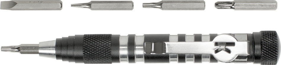 Kershaw TXTOOL TX Aluminum Knife Adjustment Tool 4.80" Silver/Gray Handle with 5-Piece Bit Set & Pocket Clip