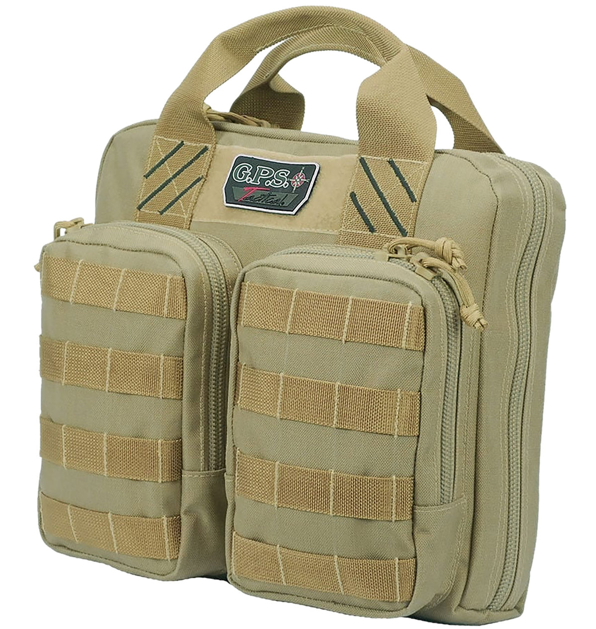 GPS Bags T1411PCT Tactical Double +2 Pistol Case Tan 1000D Nylon Teflon Coating Holds 4 Handguns