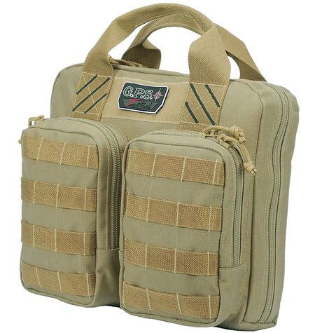 GPS Bags T1411PCT Tactical Double +2 Pistol Case Tan 1000D Nylon Teflon Coating Holds 4 Handguns