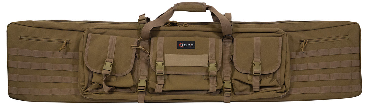 GPS Bags DRC55FDE Double Rifle Case Flat Dark Earth 600D Polyester with 2 Pistol Sleeves & MOLLE Webbing
