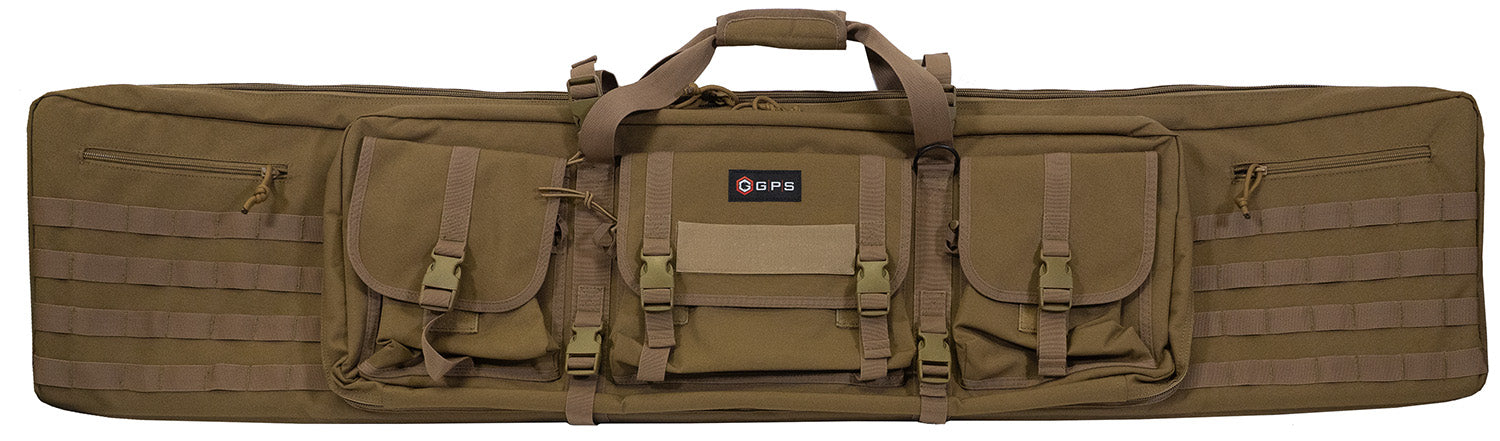 GPS Bags DRC55FDE Double Rifle Case Flat Dark Earth 600D Polyester with 2 Pistol Sleeves & MOLLE Webbing
