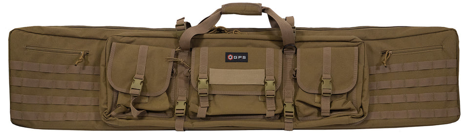 GPS Bags DRC55FDE Double Rifle Case Flat Dark Earth 600D Polyester with 2 Pistol Sleeves & MOLLE Webbing
