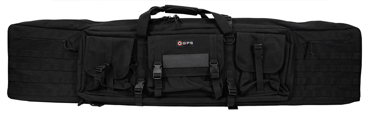 GPS Bags DRC55 Double Rifle Case Black 600D Polyester with 2 Padded Pistol Sleeves & MOLLE Webbing
