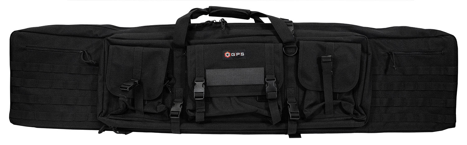GPS Bags DRC55 Double Rifle Case Black 600D Polyester with 2 Padded Pistol Sleeves & MOLLE Webbing