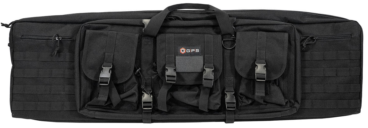 GPS Bags DRC42 Double Rifle Case Black 600D Polyester with 2 Padded Pistol Sleeves & MOLLE Webbing