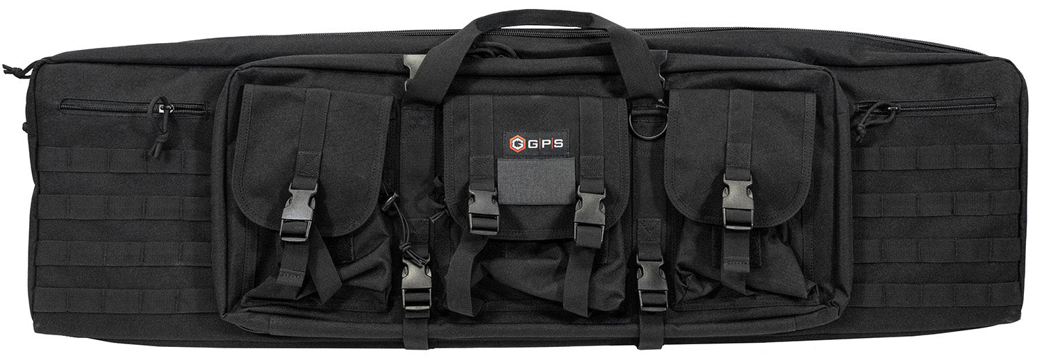 GPS Bags DRC42 Double Rifle Case Black 600D Polyester with 2 Padded Pistol Sleeves & MOLLE Webbing