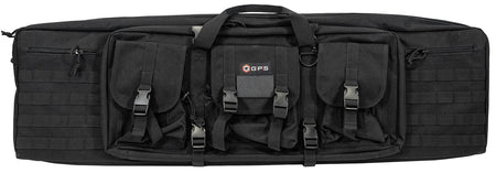 GPS Bags DRC42 Double Rifle Case Black 600D Polyester with 2 Padded Pistol Sleeves & MOLLE Webbing