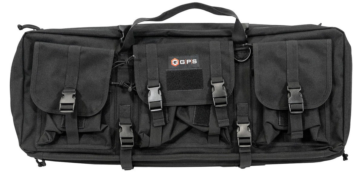 GPS Bags DRC28 Double Rifle Case Black 600D Polyester with 2 Padded Pistol Sleeves & MOLLE Webbing