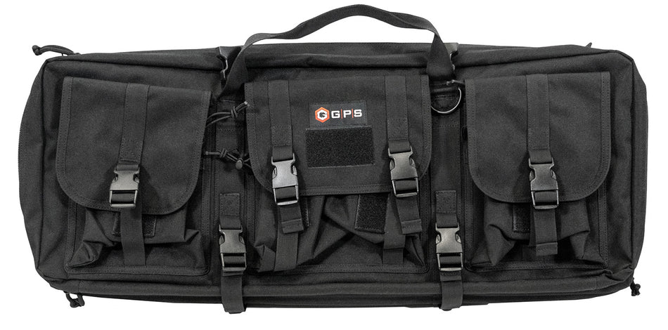 GPS Bags DRC28 Double Rifle Case Black 600D Polyester with 2 Padded Pistol Sleeves & MOLLE Webbing