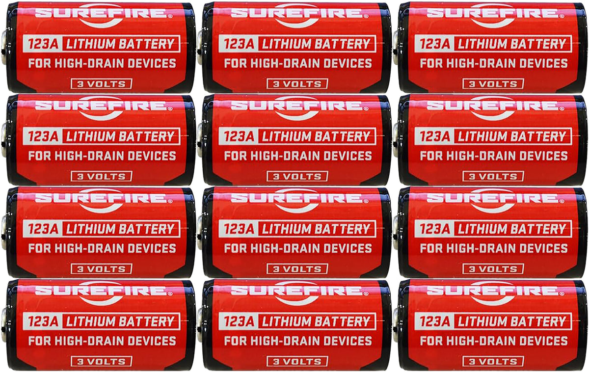 SureFire SF12ABBCS 123A Lithium Batteries 3.0V 1550mAh 10-Year Shelf Life, 12-Pack Clamshell