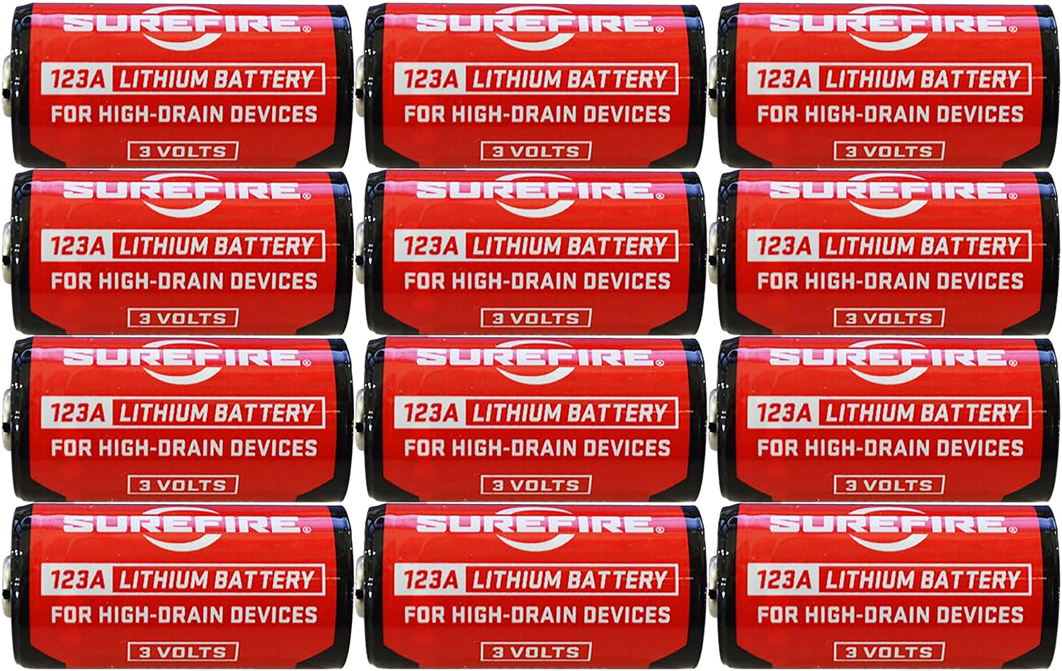 SureFire SF12ABBCS 123A Lithium Batteries 3.0V 1550mAh 10-Year Shelf Life, 12-Pack Clamshell