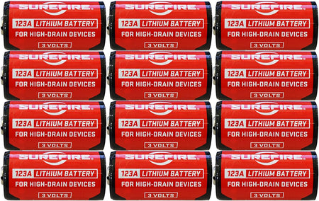 SureFire SF12ABBCS 123A Lithium Batteries 3.0V 1550mAh 10-Year Shelf Life, 12-Pack Clamshell