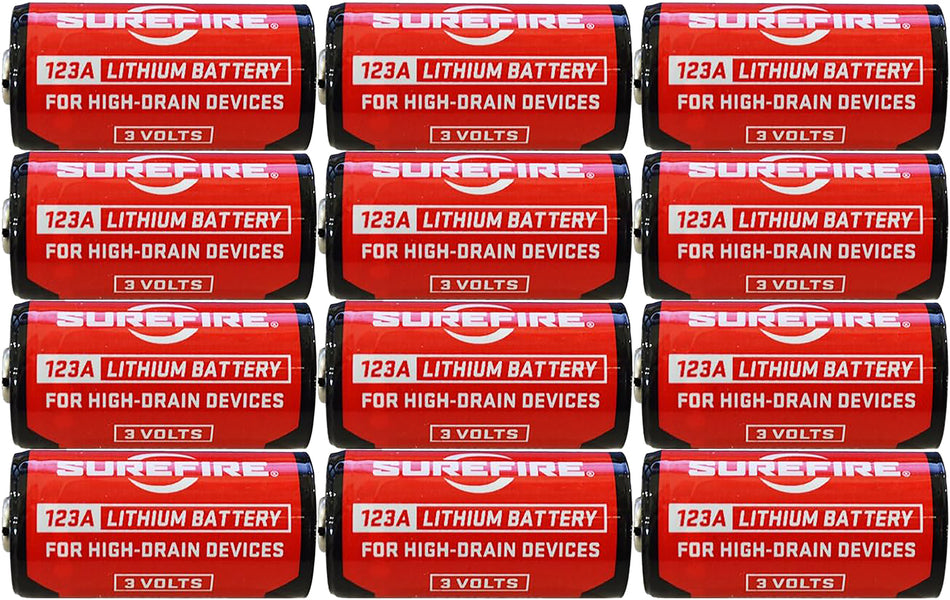 SureFire SF12ABBCS 123A Lithium Batteries 3.0V 1550mAh 10-Year Shelf Life, 12-Pack Clamshell