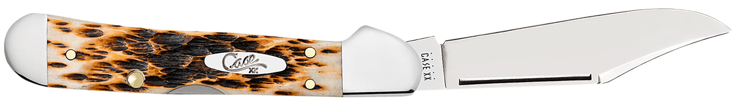 Case 00133 Mini CopperLock 2.72" Folding Clip Point Lockback Knife Mirror Polished Tru-Sharp SS Blade, Peach Seed Jigged Amber Bone Handle