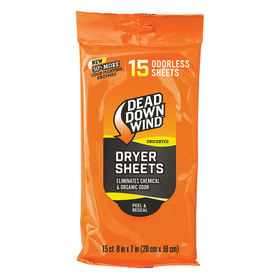 Dead Down Wind 1113 Odor Eliminator Hunting Dryer Sheets Unscented 15-Pack