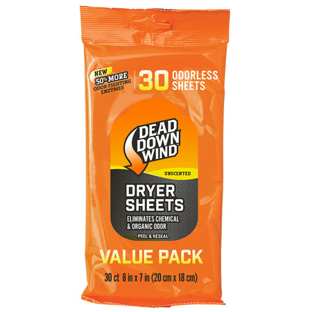 Dead Down Wind 113019 Odorless Scent Eliminator Hunting Dryer Sheets 30-Pack