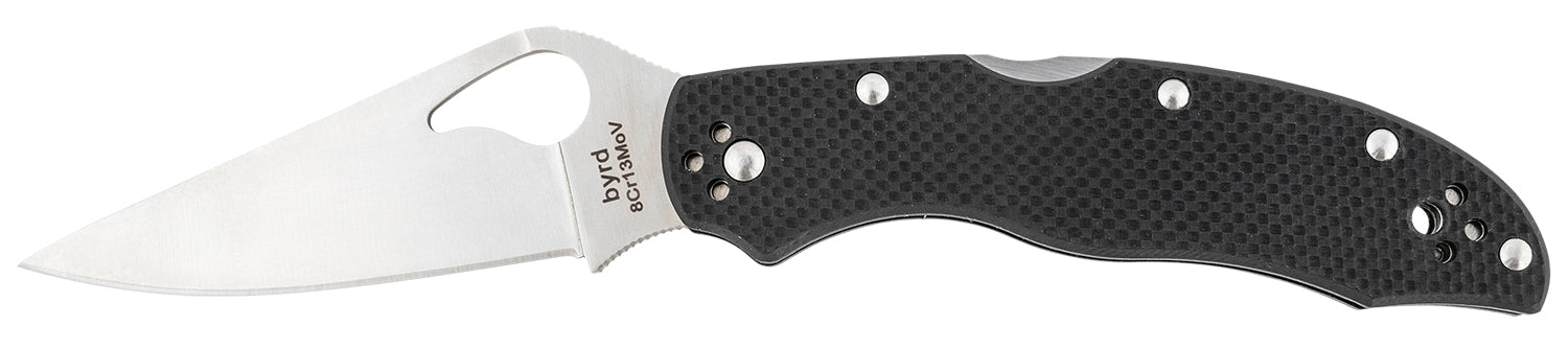 Spyderco Byrd Harrier 2 Folding Knife 3.39" 8Cr13MoV Plain Clip Point Blade Black Textured G10 Handle BY01GP2
