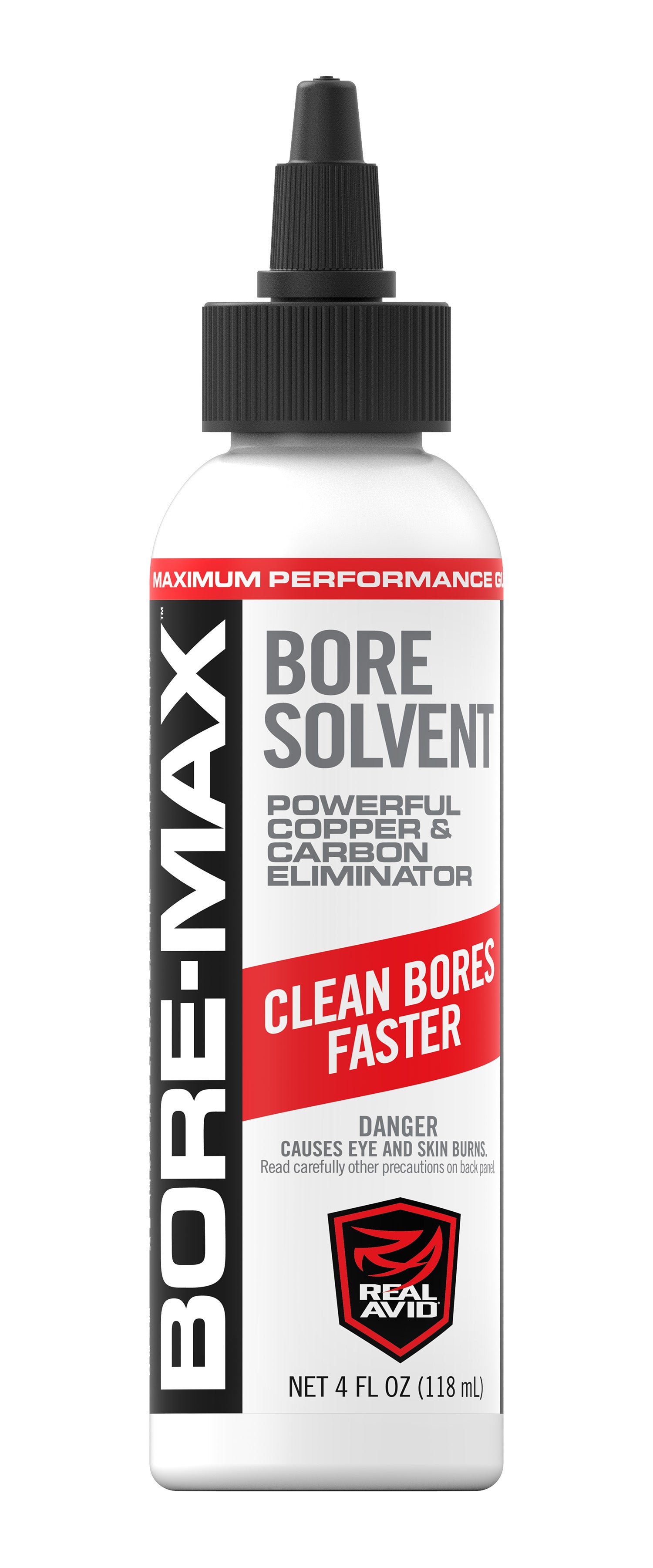 Real Avid AVBMBS4L Bore-Max Solvent Removes Carbon Powder Lead & Plastic Fouling 4 oz Bottle